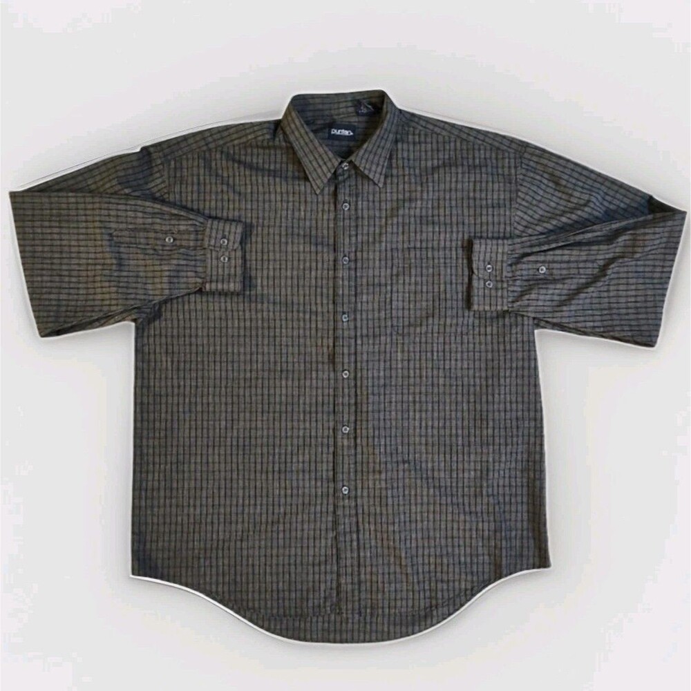 Puritan Men's XLT 17.5" Long Sleeve Shirt Gray Plaid Button Down 1X Alto